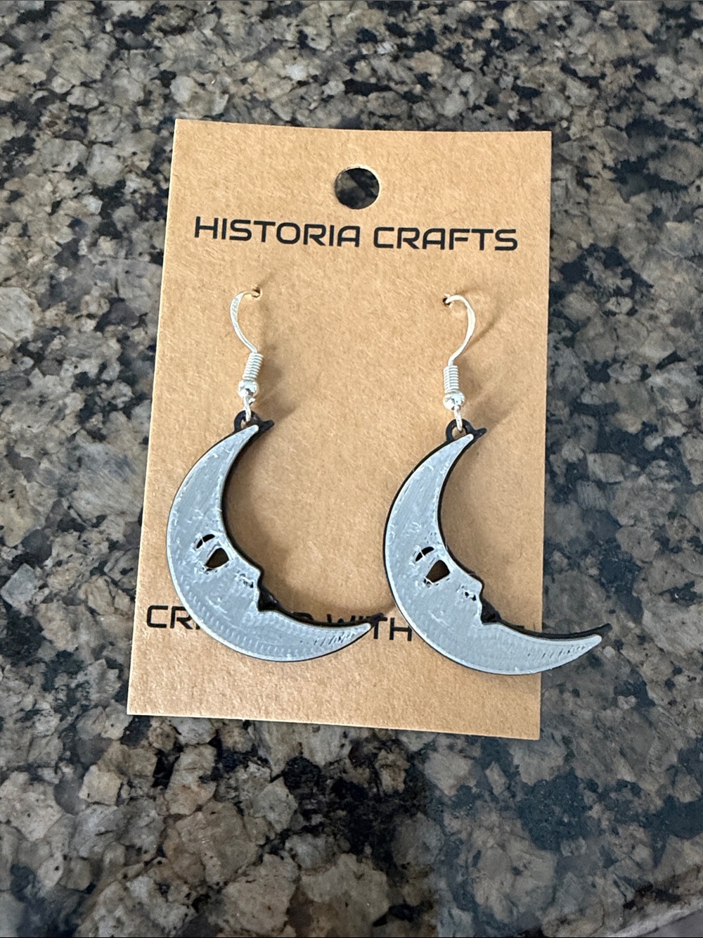3D Printed Silver Moon Earrings
